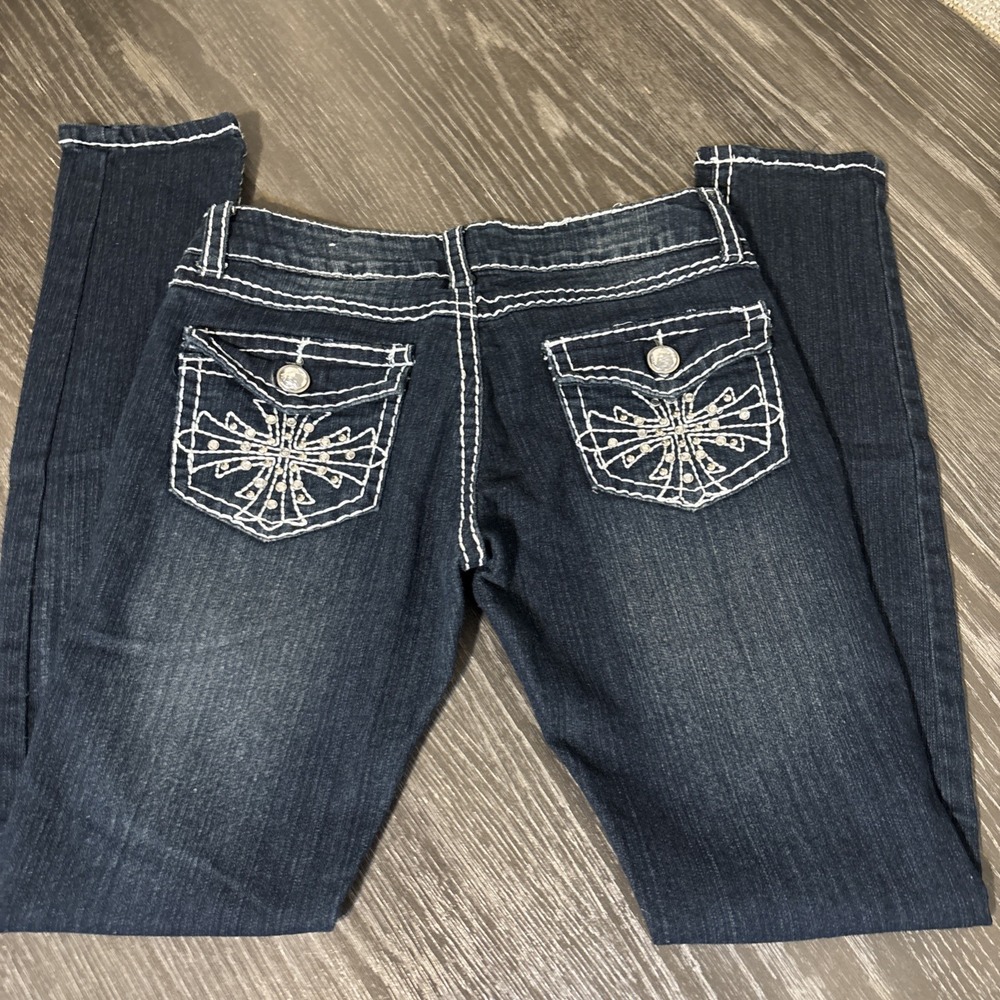 V.I.P Womens Embellished Rhinestone Low Rise Skinny Stretch Jeans Size 5/6 Y2K